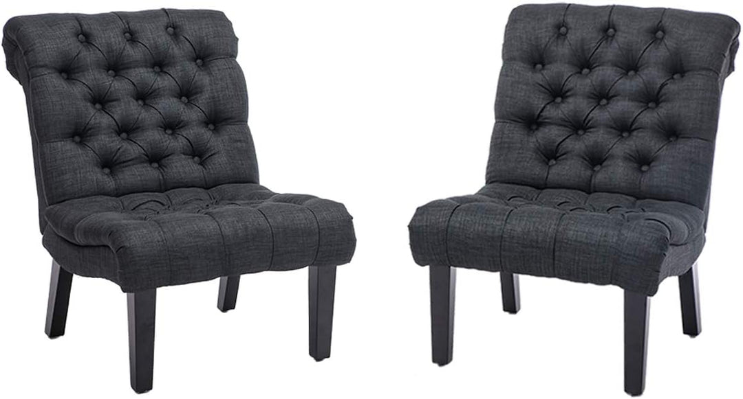 Accent Chair Set of 2 Button Tufted Upholstered Gray