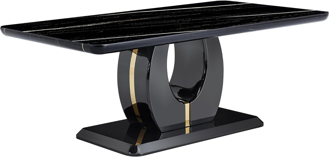 Marble Coffee Table, Modern Faux Marble Top, Rectangular Accent Table, Black