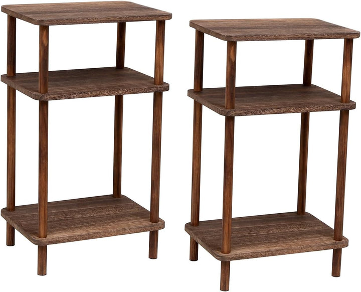 3-Tier Narrow End Tables, Rustic Brown Nightstand