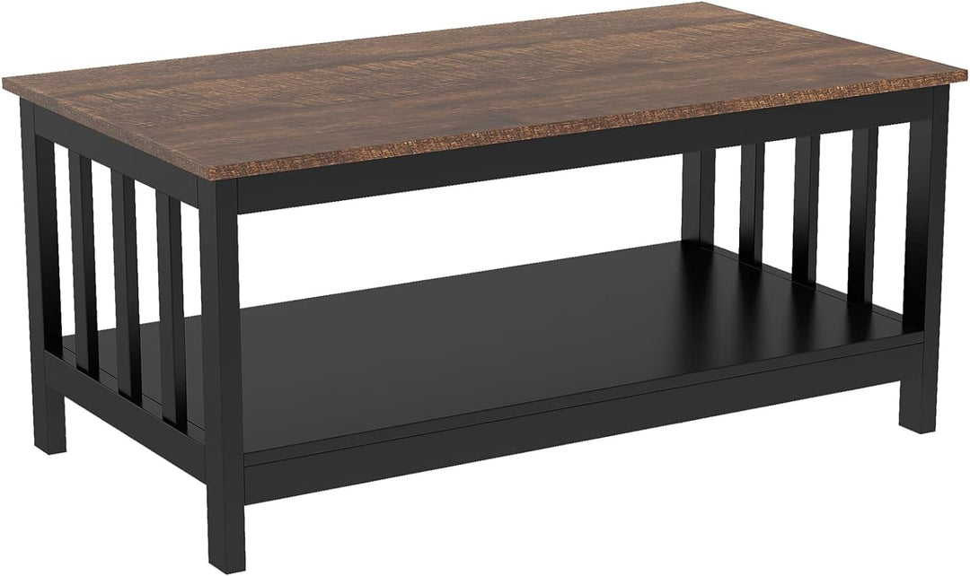 Farmhouse Coffee Table with Shelf, Black