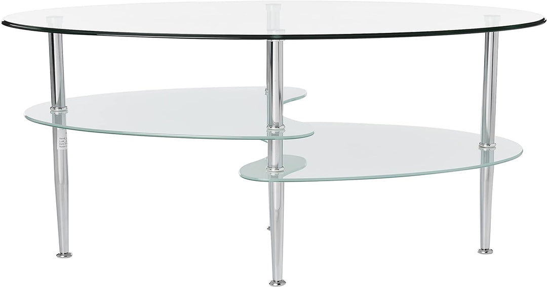 Modern Oval Glass Coffee Table with Storage Shelf