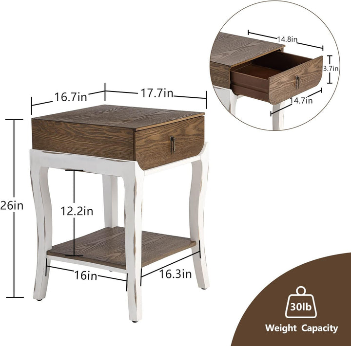 Rustic Nightstand, 2-Tier Farmhouse Bedside Table