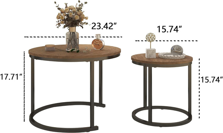 Industrial Nesting Coffee Table Set, Modern Walnut Accent Tables