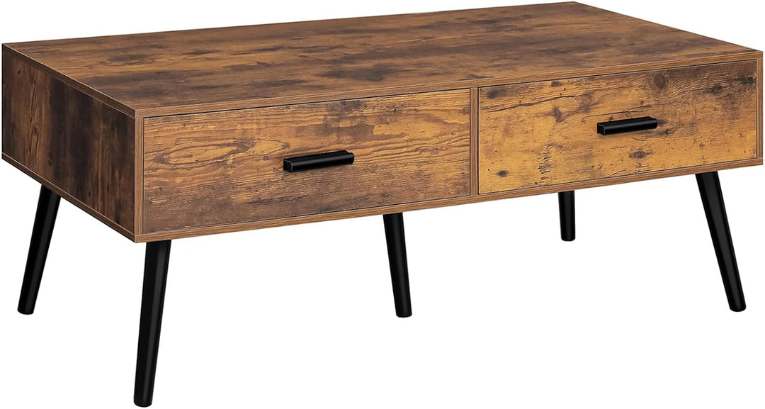 Rustic Brown Mid-Century Modern Coffee Table with Drawers