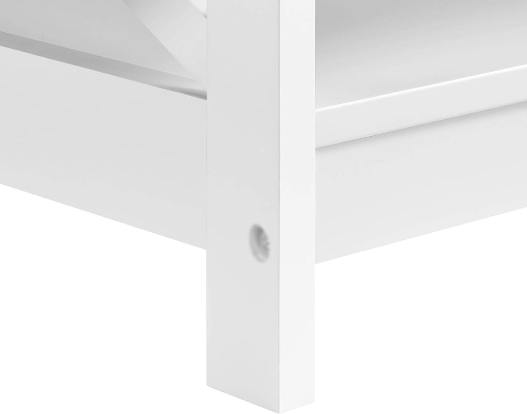 Stylish 2-Tier Wood Coffee Table with Storage Shelf, X-Shaped, White