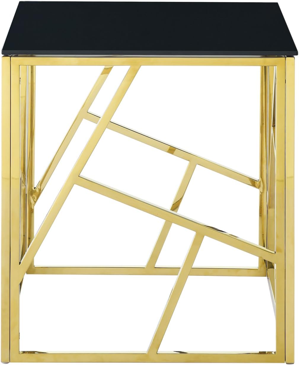 Modern Rectangular Glass Coffee Table, Black Tempered Glass Top, Gold