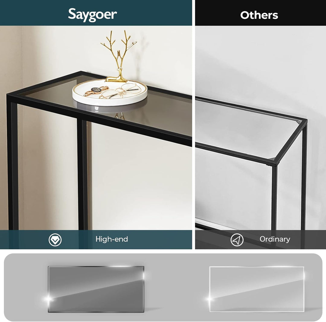 Black Console Table Glass Entryway Narrow Sofa