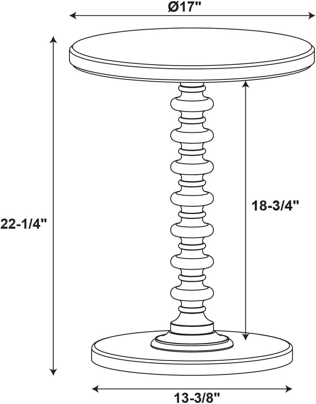 Furniture Round Spindle Table, Black 17x22.25x17