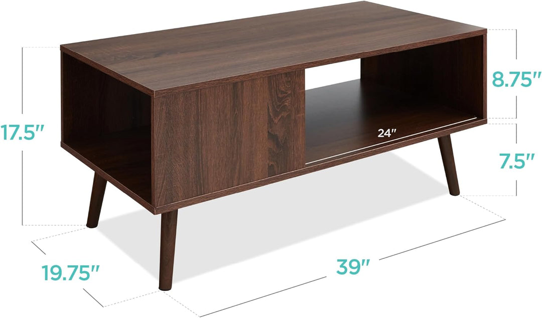 Wooden Mid-Century Modern Coffee Table, Accent Furniture - Walnut