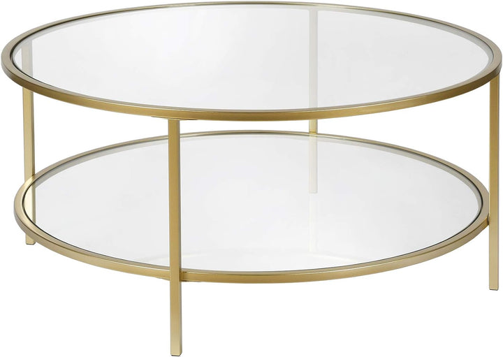 Elegant Round Glass Coffee Table with Brass Frame