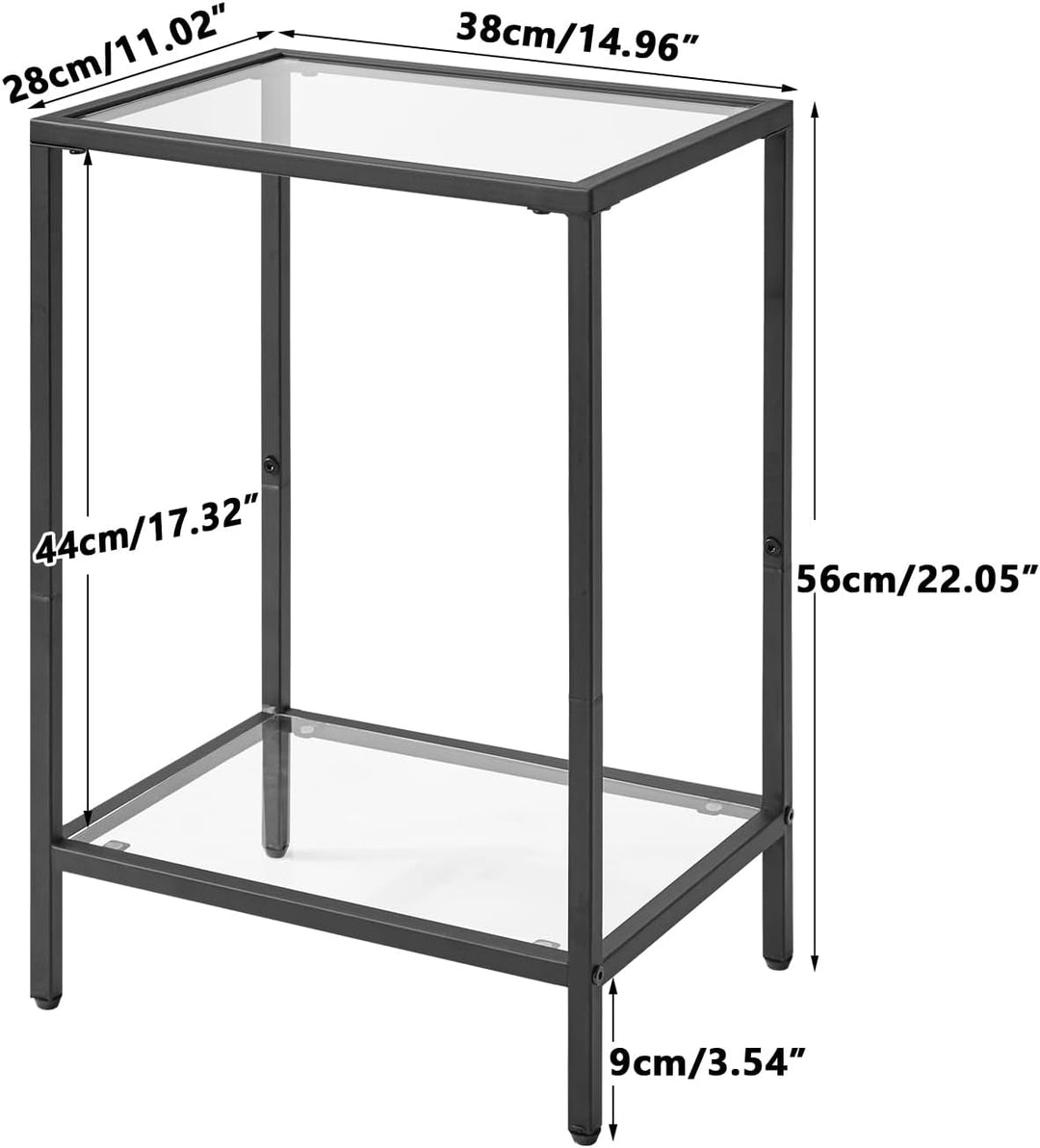 Tempered Glass Side Table, 2 Tier End Table