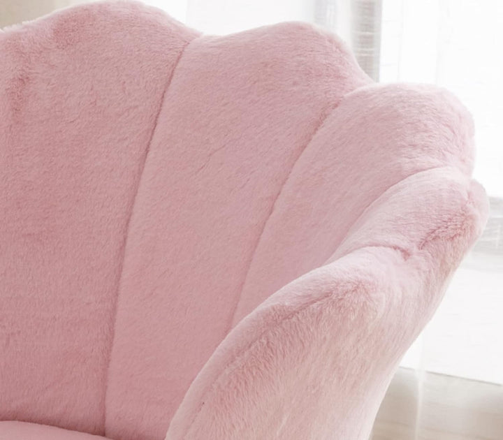 Faux Fur Mid Century Modern Retro Accent Chair(Sakura Pink)