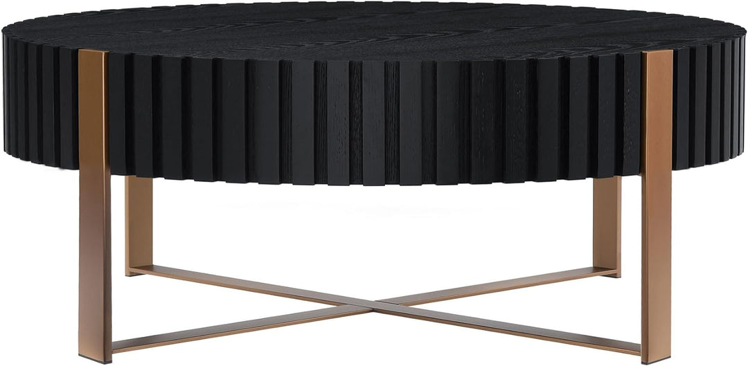 31.5" Black Round Coffee Table, Farmhouse Wood Coffee Table