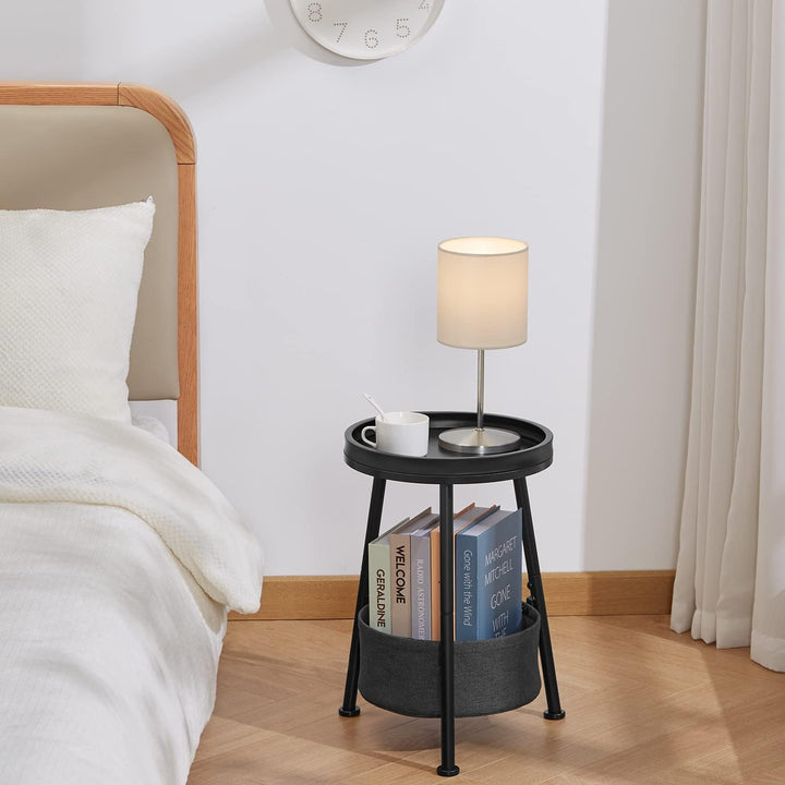 2 Tier Round Side Table w/ Storage Basket