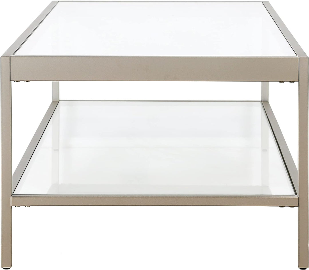 Rectangular Coffee Table in Satin Nickel, Modern Rectangular