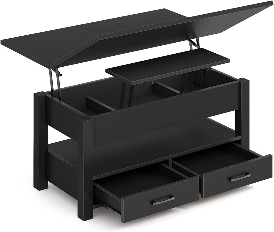 Multifunctional Coffee Table with Lift Top, Drawers, Hidden Compartment, Converts to Dining Table, Black