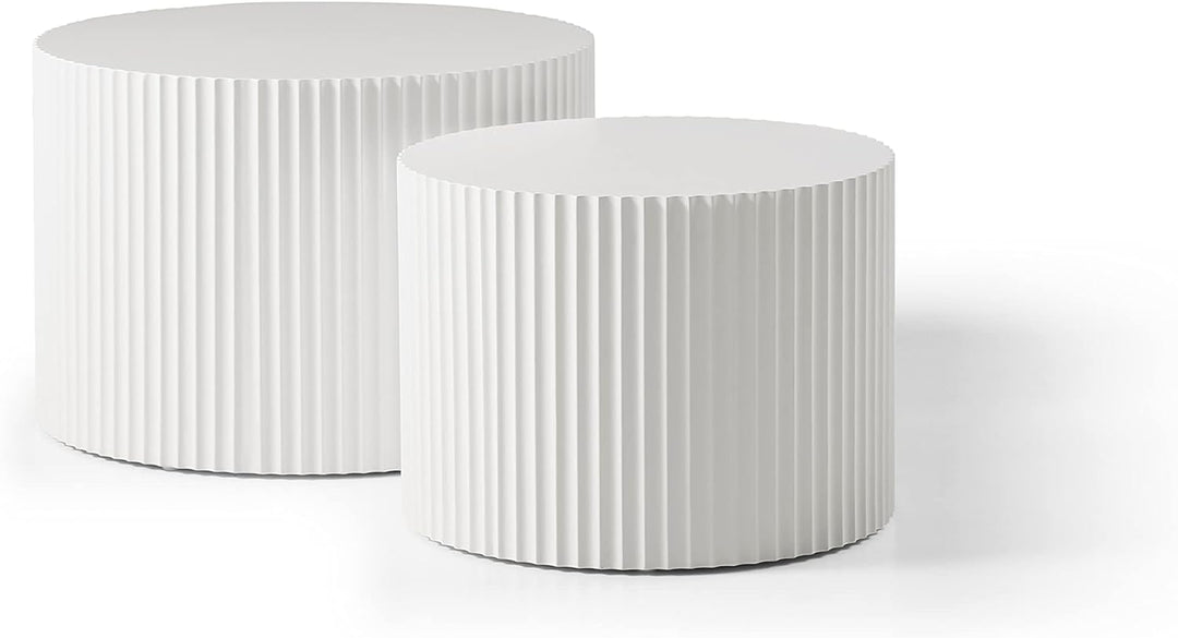 Set of 2 White Round Coffee Tables, Modern Nesting Coffee Table, Round-white-1