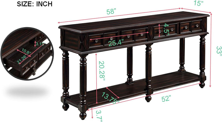 58" Solid Wood Console Sofa Storage Cabinet