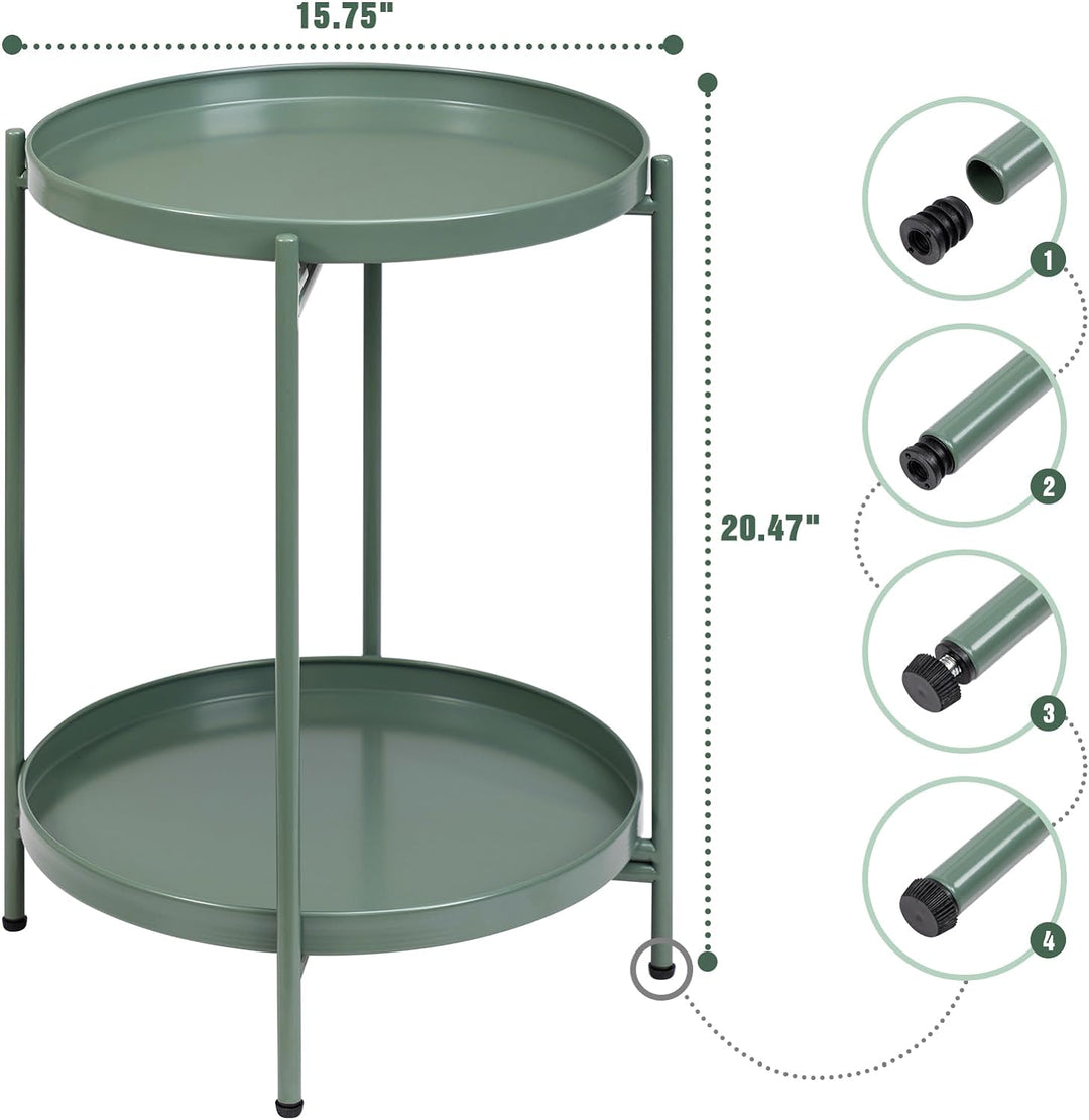 2-Tier Round Metal End Table, Matcha Green