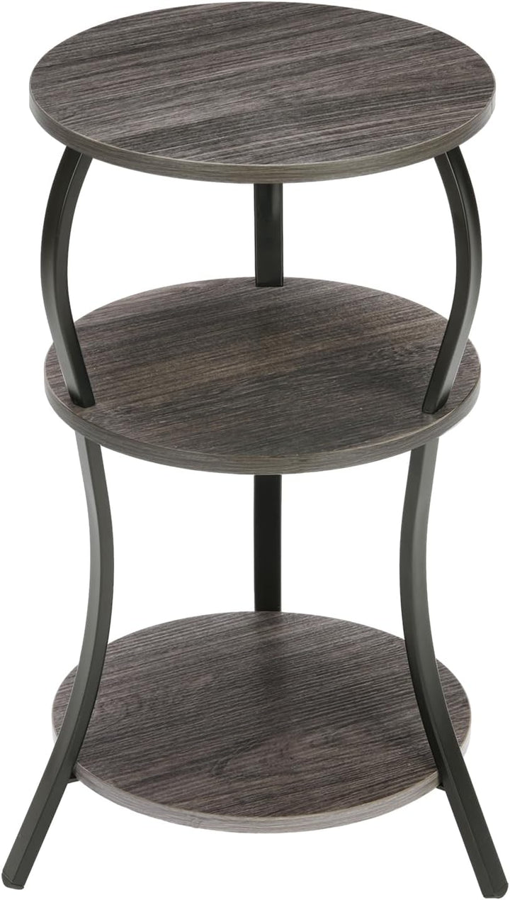 Small Round Side Table, 3-Tier Slim Waist Circular End Table, Grey