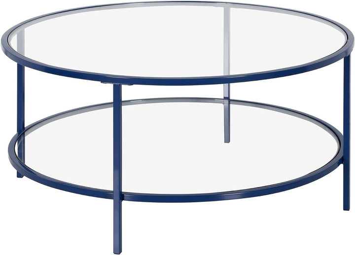 Mykonos Blue Round Coffee Table with Glass Top, Modern Furniture