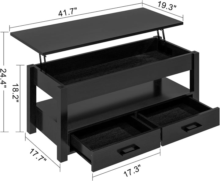 Lift Top Coffee Table with Storage, Open Shelf, Black