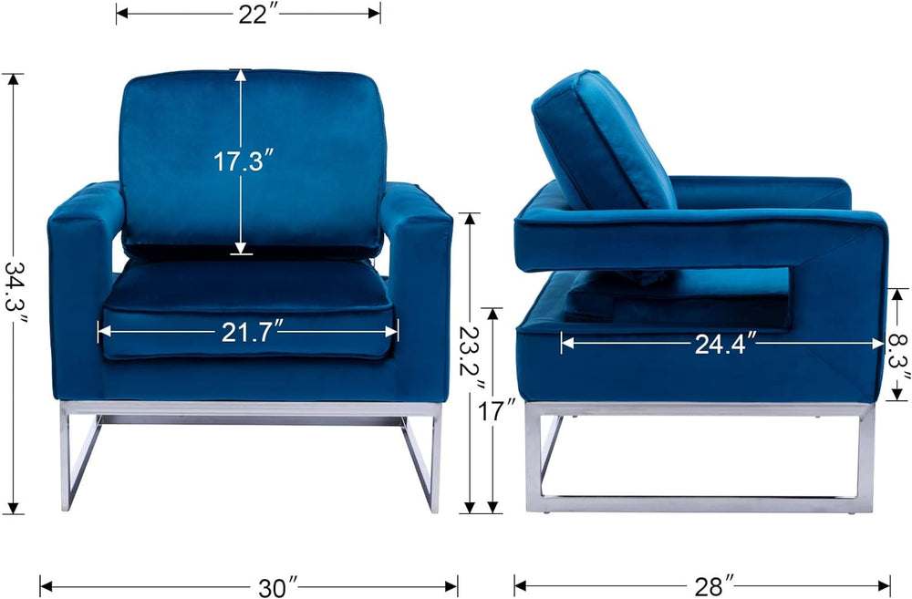 Velvet Accent Chair Modern Single Sofa Chair Blue