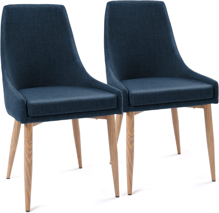 Blue Linen Metal Leg Dining Chairs 2-Pack