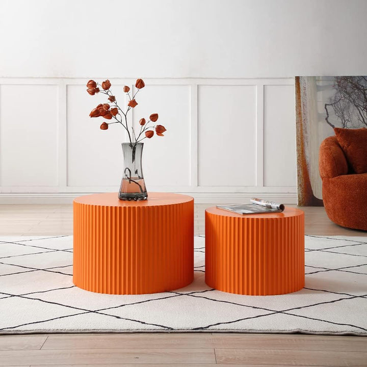 Modern Nesting Coffee Table Set, Round End Table, Wood Side Table, Orange