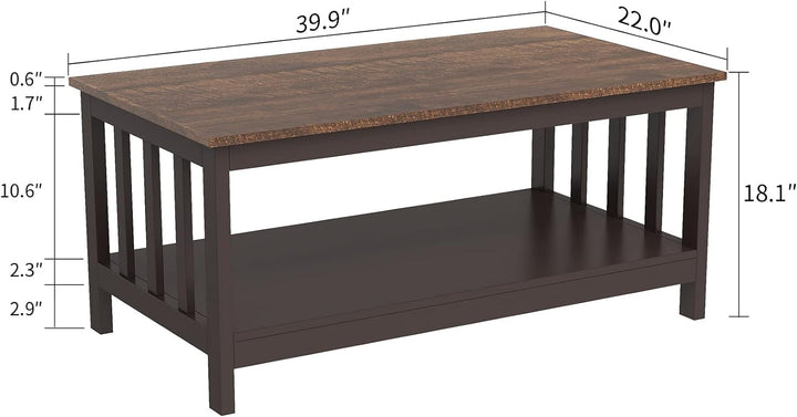 Farmhouse Coffee Table with Shelf, Espresso Finish