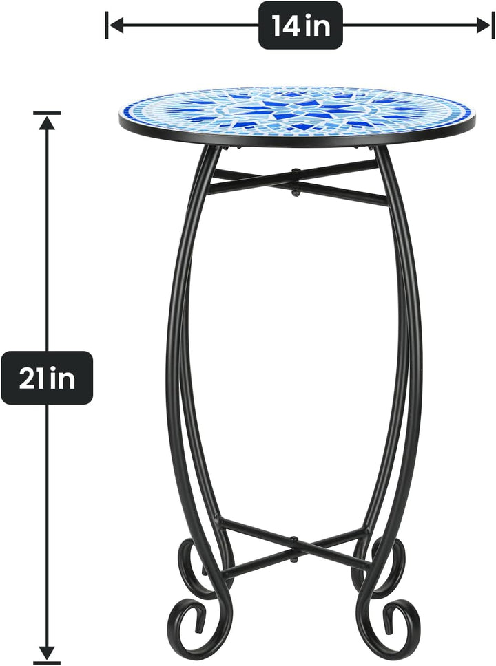 14" Round Outdoor Side Table, Metal Scrollwork Accent