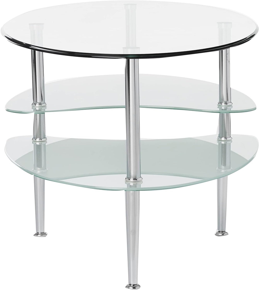 Modern Oval Glass Coffee Table with Storage Shelf