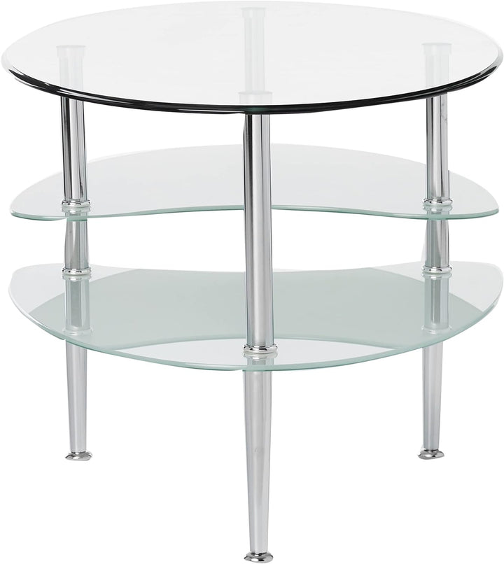 Modern Oval Glass Coffee Table with Storage Shelf