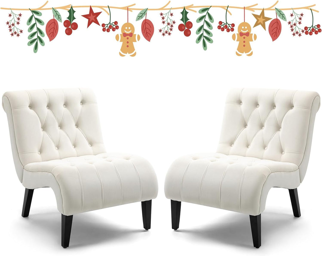 Armless Accent Chair Set of 2, Cream White