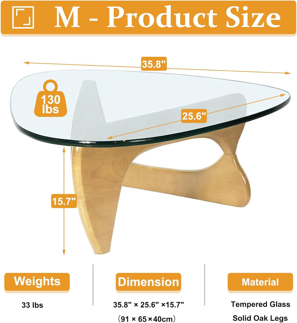 Coffee Tables for Living Room - Triangle Glass Coffee Table, Wood Transparent