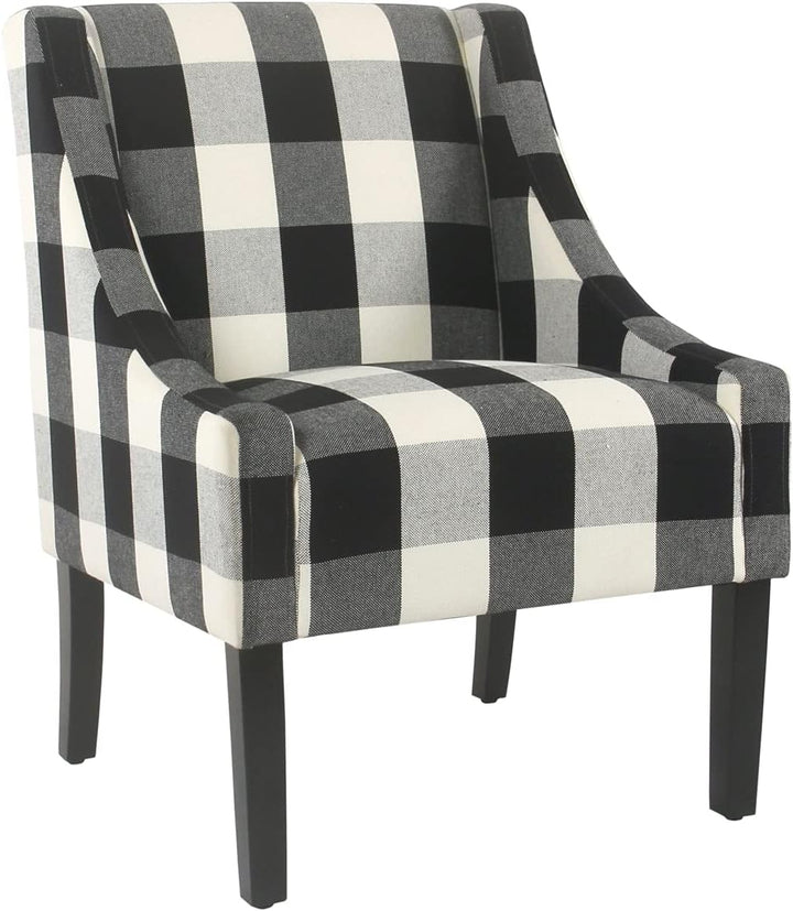 Upholstered Swoop Arm Accent Chair Black Plaid