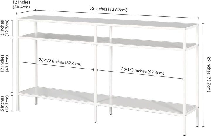 Rectangular Console Table with Metal Shelves, Matte White