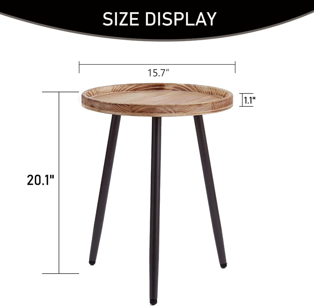 Round End Table, Side Table Nightstand with Wooden Tray