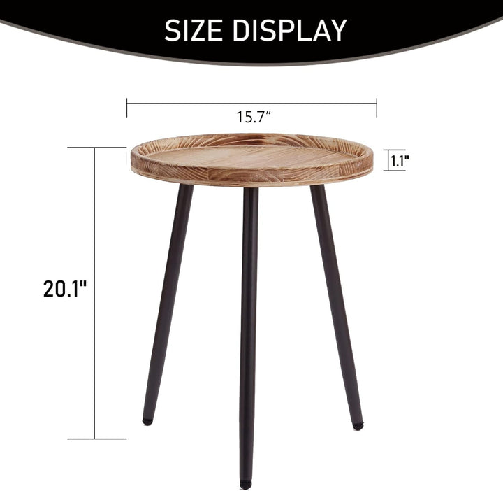 Round End Table, Side Table Nightstand with Wooden Tray