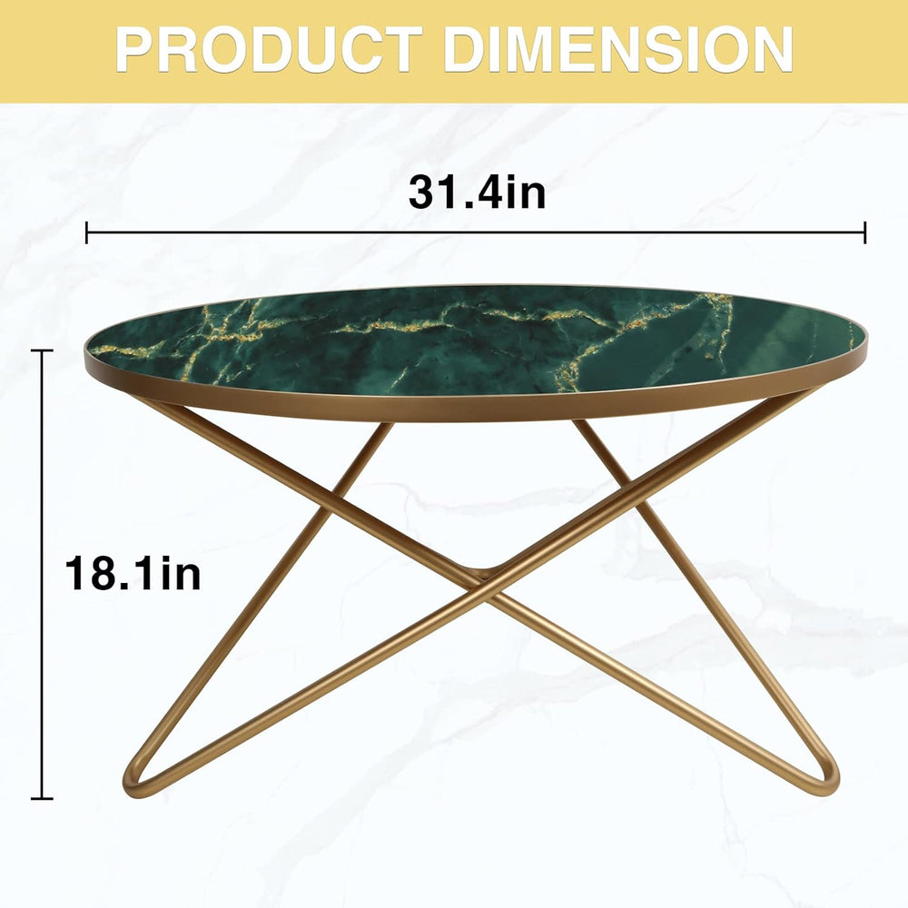 HLR Round Coffee Table, Green Faux Marble Top