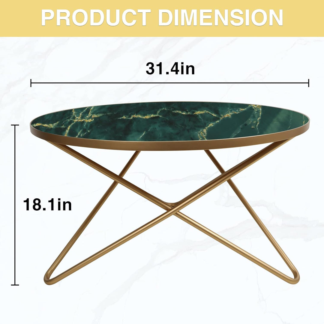 HLR Round Coffee Table, Green Faux Marble Top