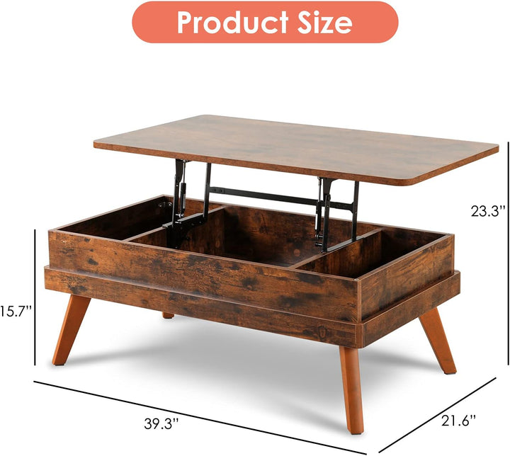 Rustic Lift-Top Coffee Table with Hidden Storage, Industrial