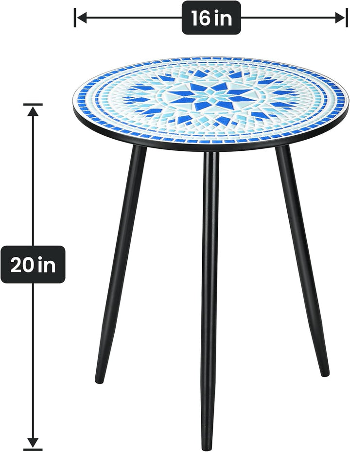 Round Accent End Table, 16" Ceramic Tile Top, Metal