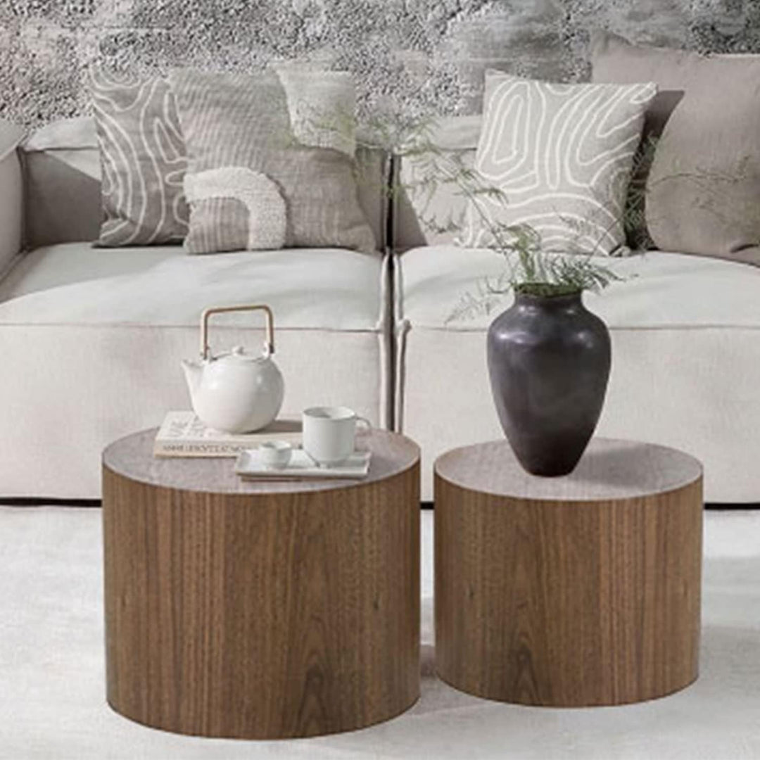 Optimized Coffee Table Set, Modern Round Walnut, Wooden Circle