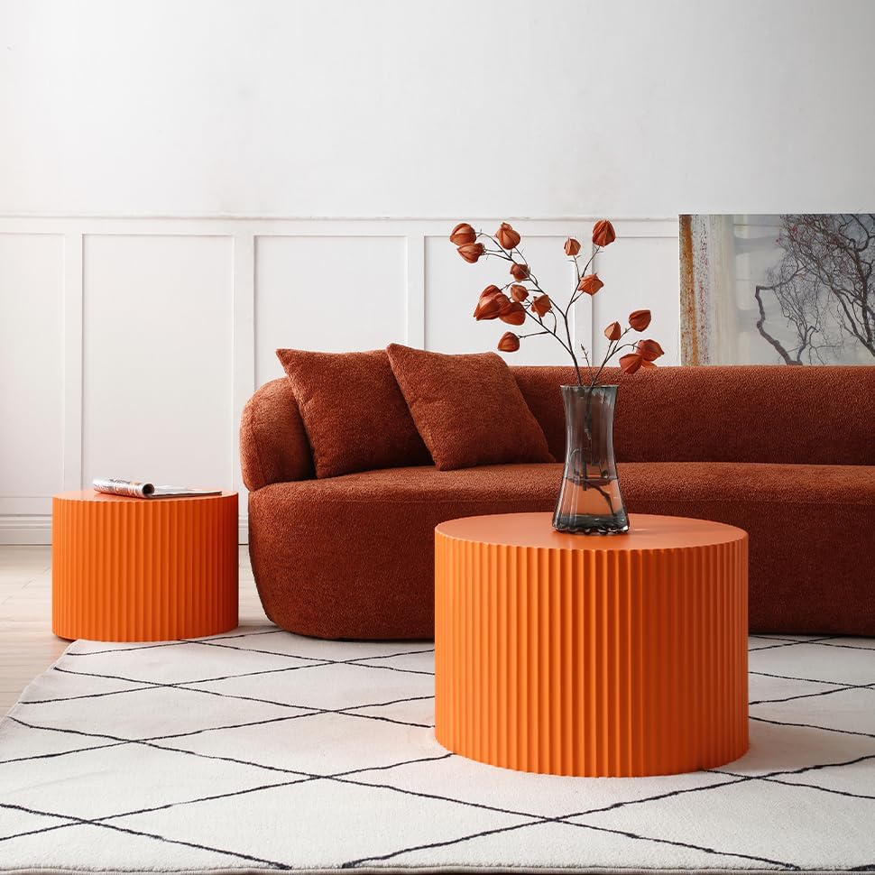 Nesting Coffee Table Set, Modern Round End Tables, 23.62" Orange