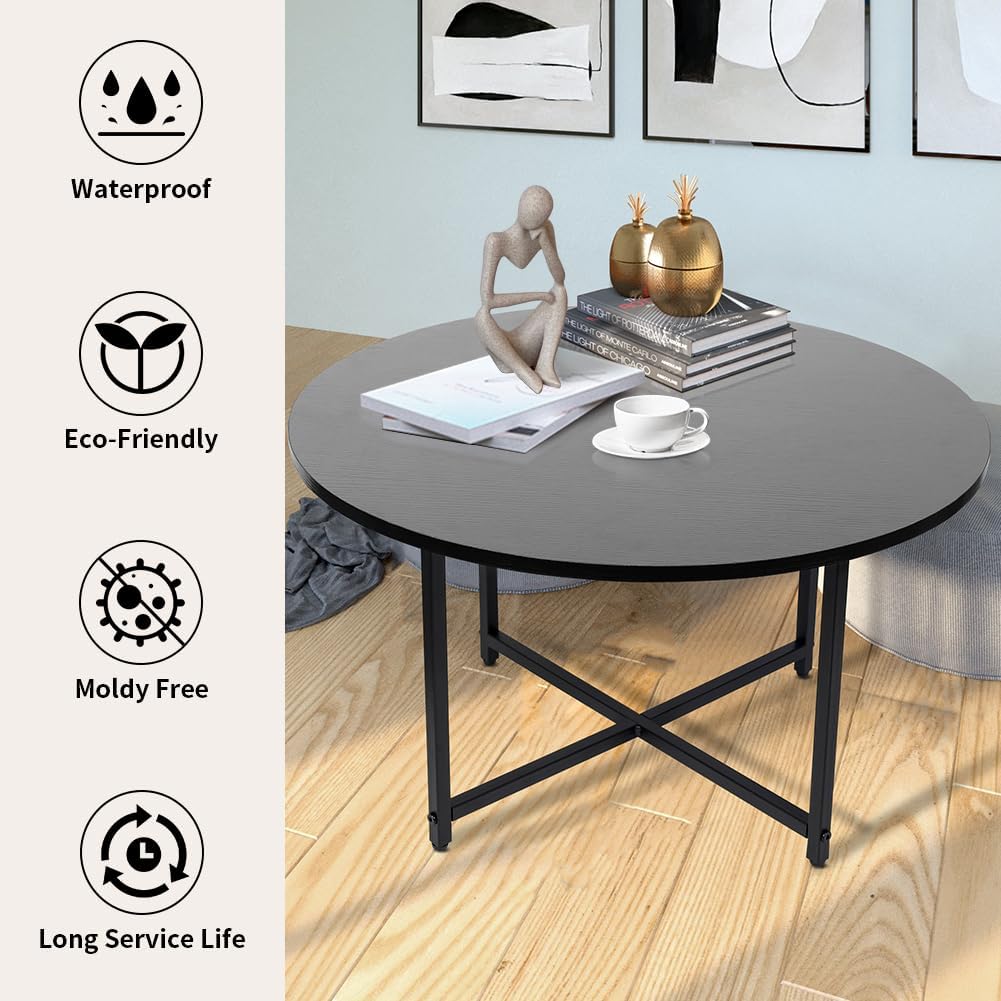 Round Coffee Table - Stylish Modern Small Coffee Table, Black