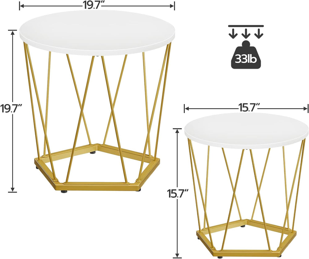 Small Coffee Table Set, Round End Tables, Metal Frame, Wooden Top