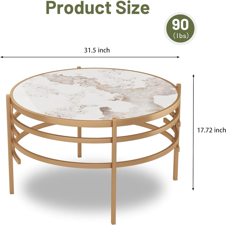 Elegant Sintered Stone Coffee Table, Sturdy Metal Frame, Golden