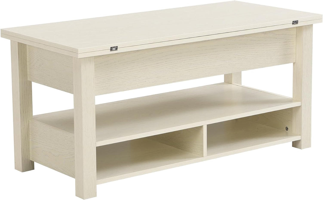 Merax Modern Lift Top Coffee Table, Convertible Dining, Rustic Ivory