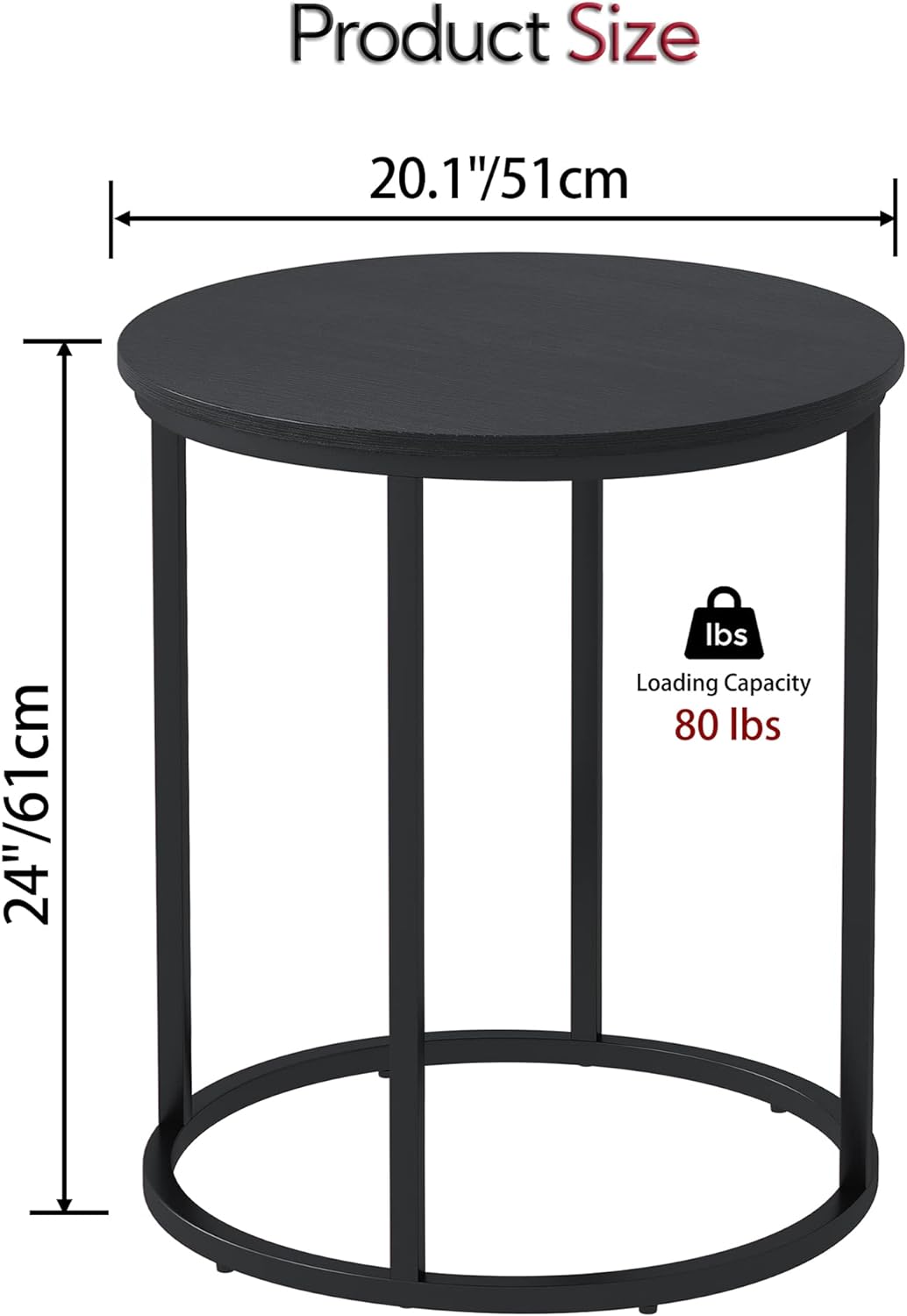 Round End Table, 20" Accent Small Side Table